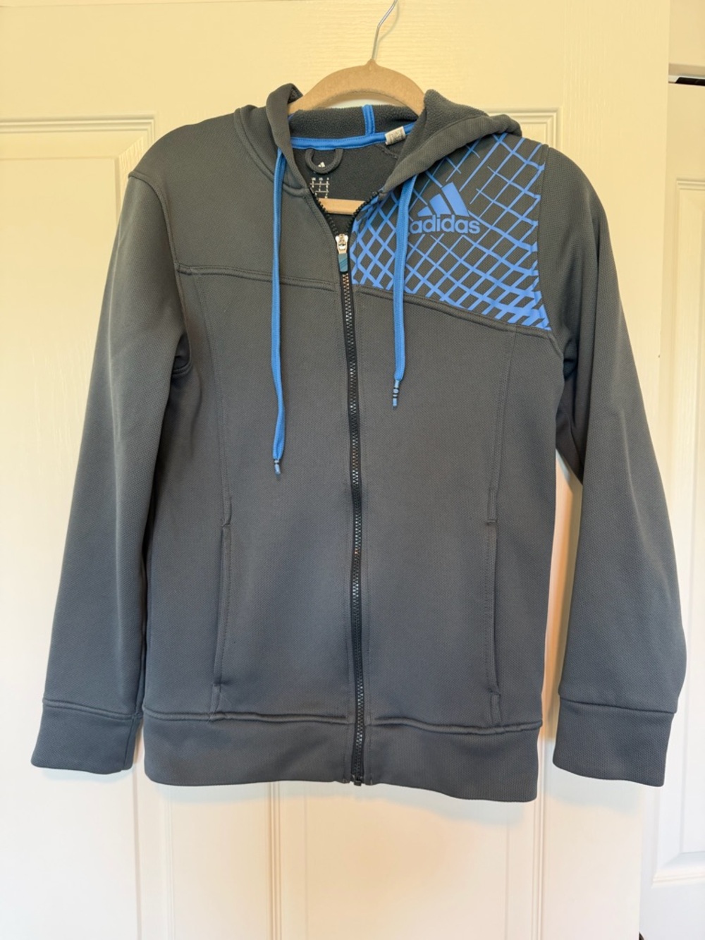 adidas Dark Gray Hoodie with Blue Accents